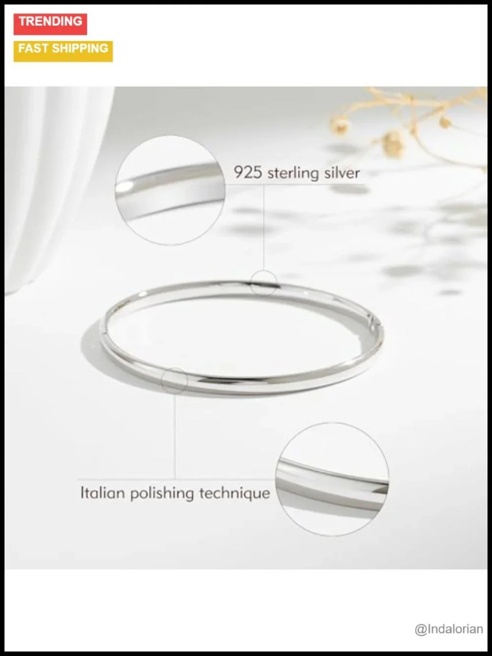 Sterling Silver Oval Bangle Bracelet Snap Clasp Stackable Minimalist